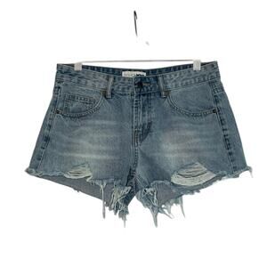 FashionNova cut out light wash jean distressed shorts size 7